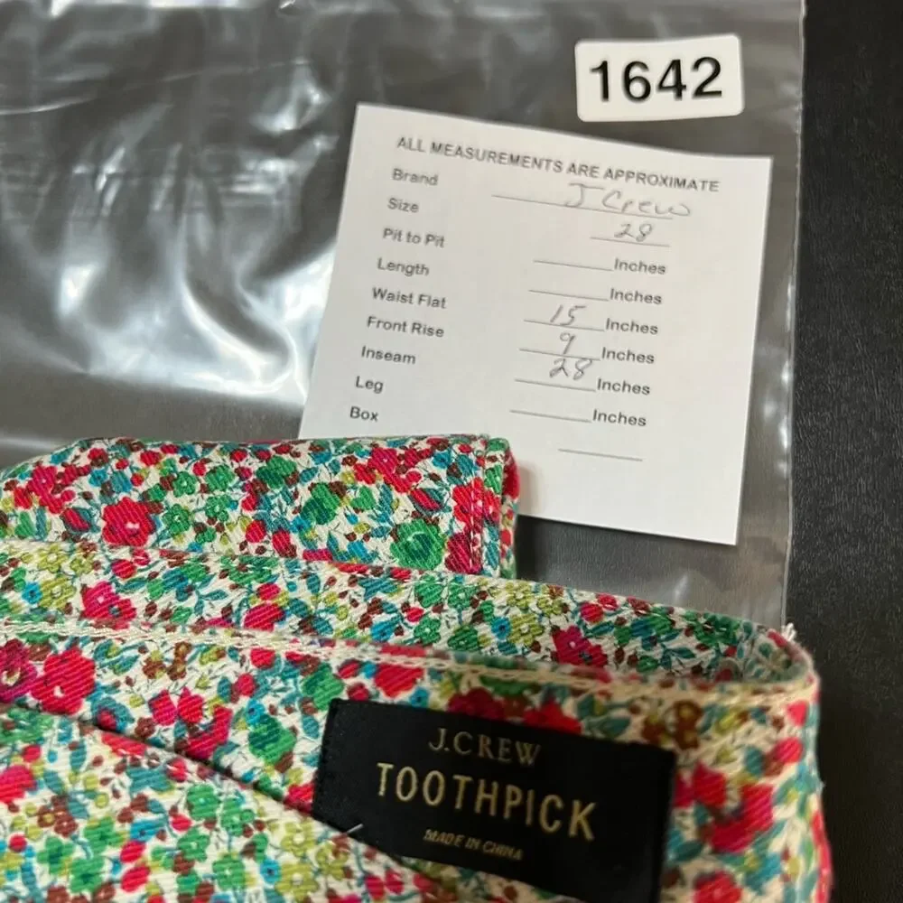 J.Crew Womens Toothpick Ankle Jeans Green Red Floral Pockets Denim 28 New